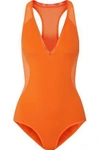 Stella Mccartney Woman Cutout Mesh-paneled Swimsuit Bright Orange