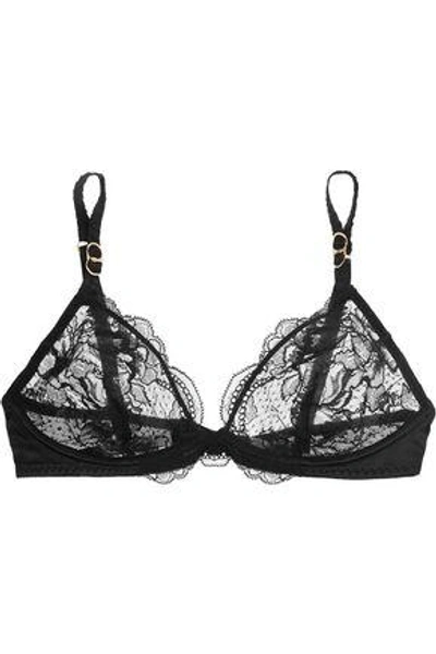 Stella Mccartney Woman Julia Stargazing Leavers Lace, Satin And Swiss-dot Tulle Demi-wire Bra Black