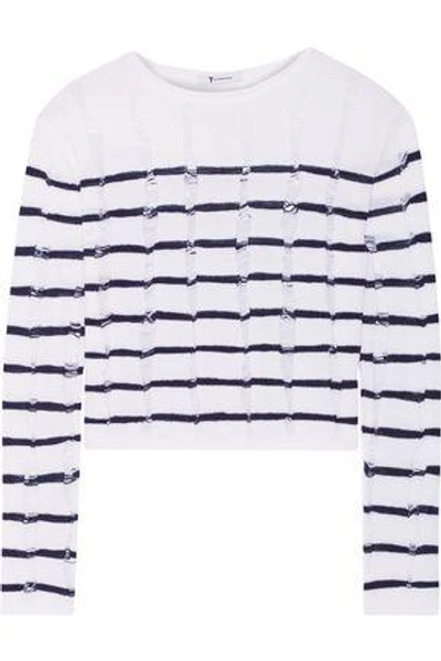 Alexander Wang Woman Cropped Open Knit-trimmed Merino Wool Sweater Ivory