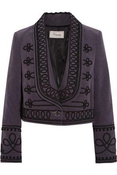Temperley London Woman Voyage Embroidered Cotton-corduroy Jacket Grape