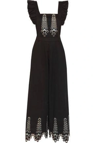 Temperley London Woman Amour Embroidered Cotton-poplin Jumpsuit Black