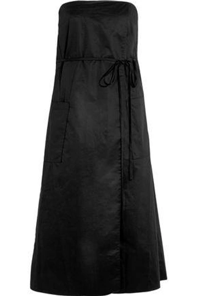 Tibi Woman Strapless Wrap-effect Cotton-poplin Playsuit Black