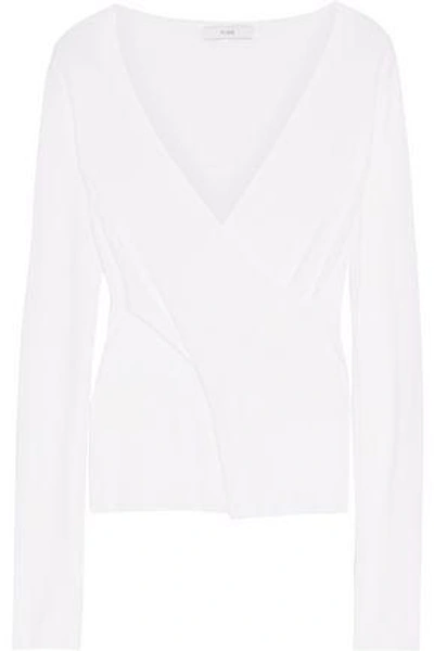 Tome Woman Cutout Wrap-effect Ribbed Wool Top Off-white