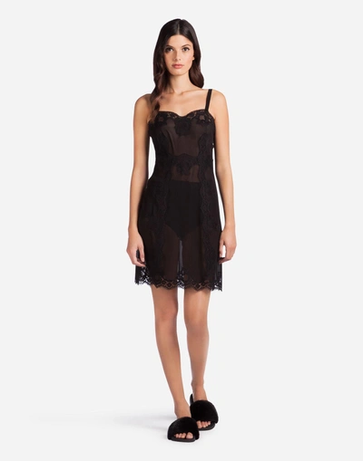 Dolce & Gabbana Silk Lingerie Dress With Lace Detail In Black