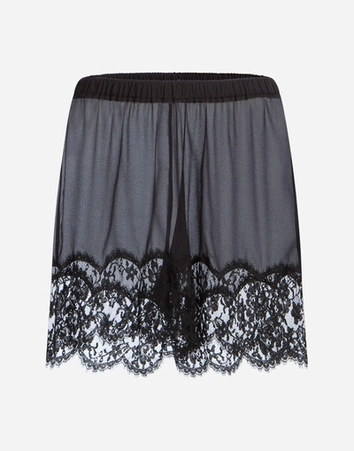 Dolce & Gabbana Silk Lingerie Shorts With Lace Trim In Black