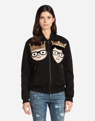 Dolce & Gabbana Jacquard Bomber Jacket With Patches Of The Designers In Black