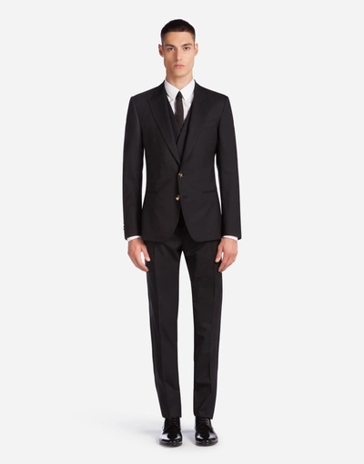Dolce & Gabbana Three-piece Wool Suit In Black