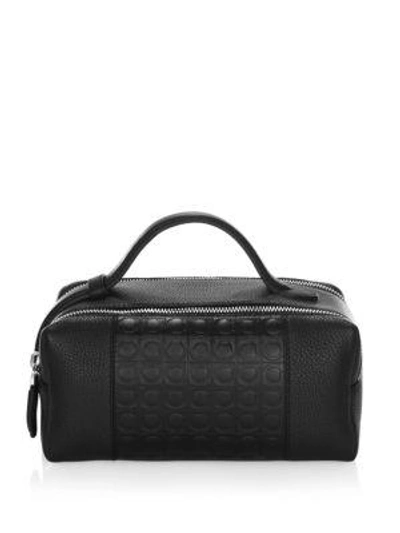 Ferragamo Stamped Gancini And Pebbled Leather Travel Kit In Black