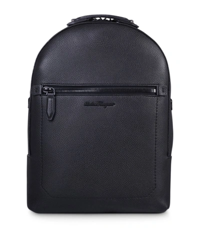 Ferragamo Muflone Metallic Leather Backpack In Black