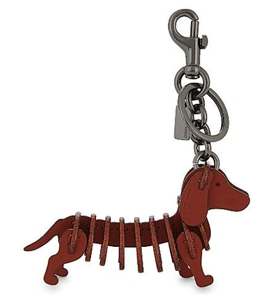 Coach Sausage Dog Leather Bag Charm In Bk/metallic Brick