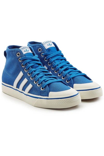 Adidas Originals High-top Canvas Sneakers With Leather In Blue | ModeSens