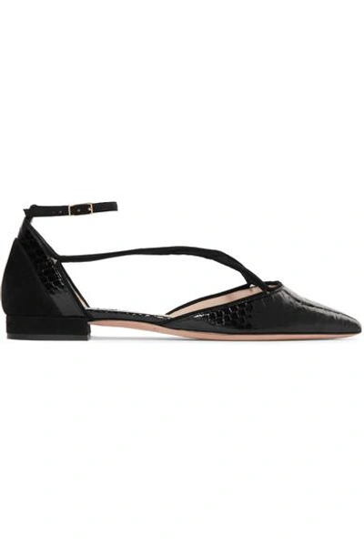 Giorgio Armani Suede-trimmed Python Point-toe Flats In Black