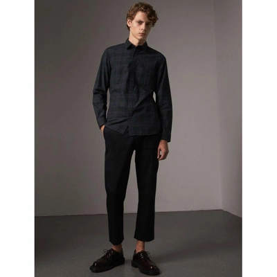 Burberry Check Cotton Shirt In Ink Blue