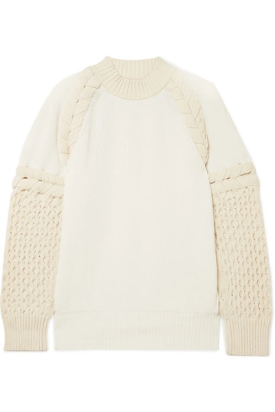 Sacai Two-tone Paneled Cotton-blend Sweater In Ecru