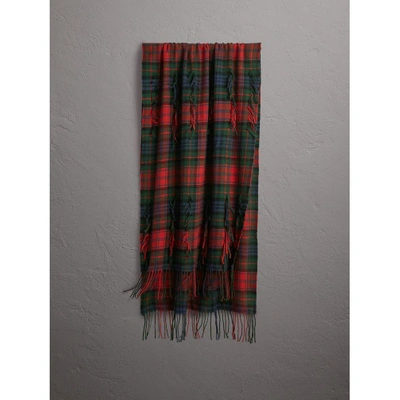 Burberry Fil Coupé Tartan Wool Cashmere Scarf In Bright Red