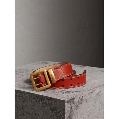 Burberry Topstitch Detail Leather Belt In Burnt Sienna