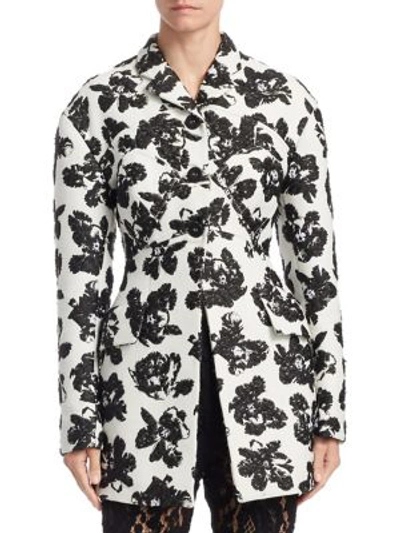 Proenza Schouler Single-breasted Floral-jacquard Jacket In Creme Black