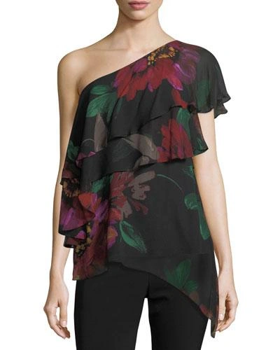 Trina Turk Dancer One-shoulder Floral-print Silk Top