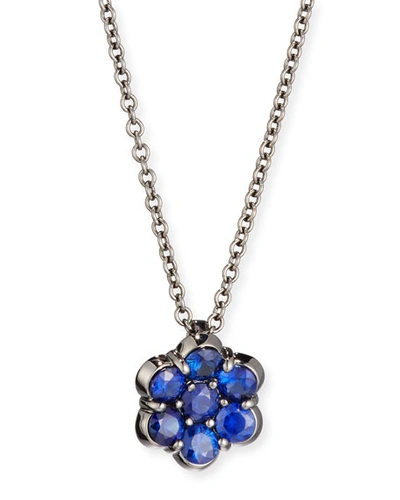 Bayco 18k Black Gold & Blue Sapphire Floral Pendant Necklace