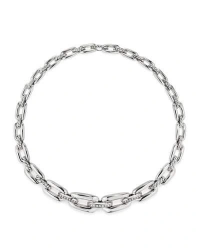 David Yurman Wellesley Sterling Silver Chain Collar Necklace With Diamond Links In White/silver