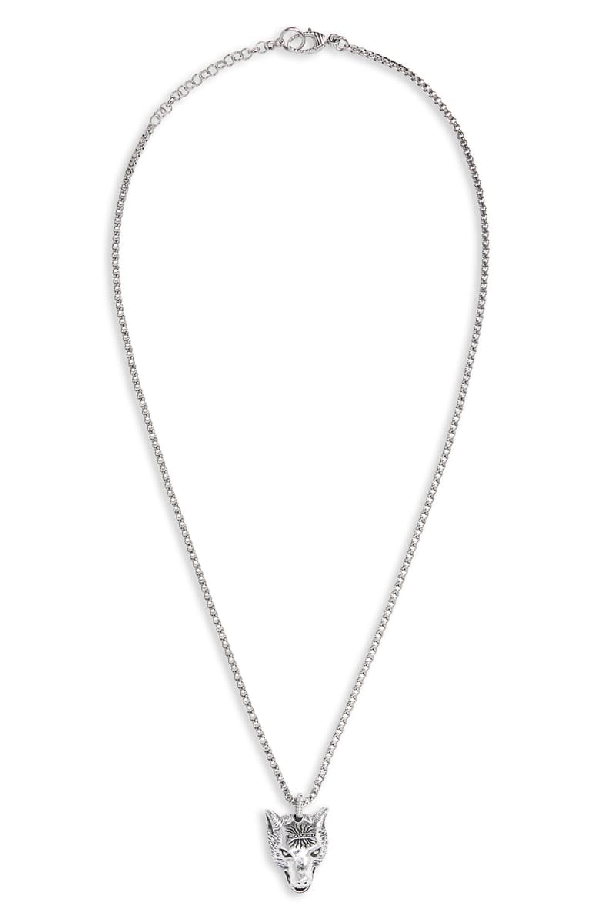 anger forest wolf head necklace in silver