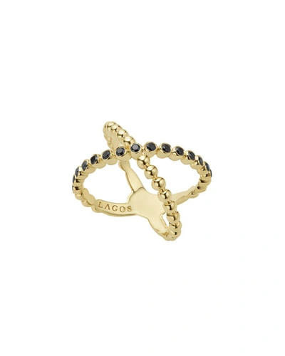 Lagos Gold & Black Caviar Collection 18k Gold & Black Diamond Crossover Ring In Black/gold