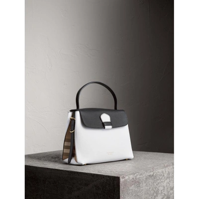 Burberry Medium Two-tone Leather And House Check Tote In Chalk White/black