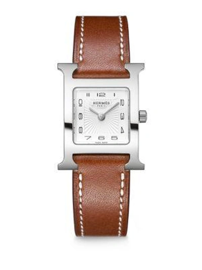 Hermès Watches Heure H 21mm Stainless Steel & Leather Strap Watch In Natural