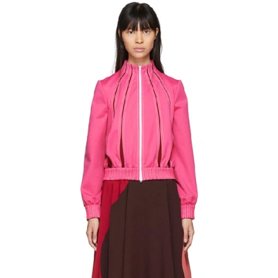 Valentino Zip-front Jersey Track Jacket With Insets In Pink
