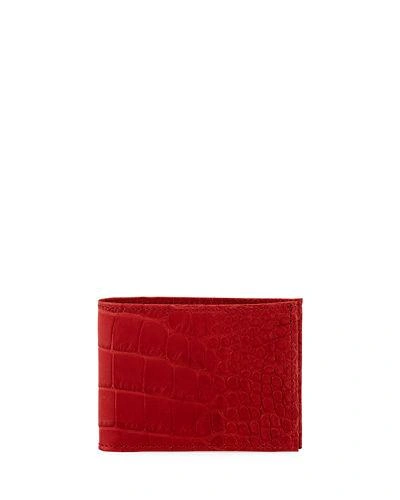 Neiman Marcus Alligator Bi-fold Wallet In Red
