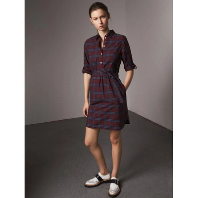 Burberry Kelsy Cotton Check Shirtdress In Crimson Red