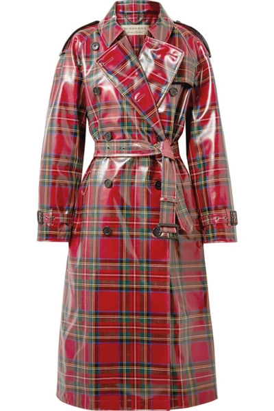 Burberry Laminated Tartan Wool Trench Coat In Bright Red
