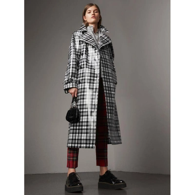 Burberry Laminated Tartan Wool Trench Coat In Black | ModeSens