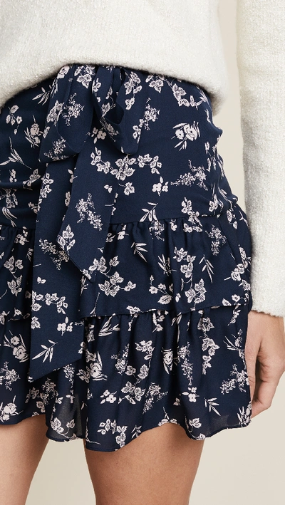 Cinq À Sept Carson Floral-print Silk Flounce Skirt In Navy Multi