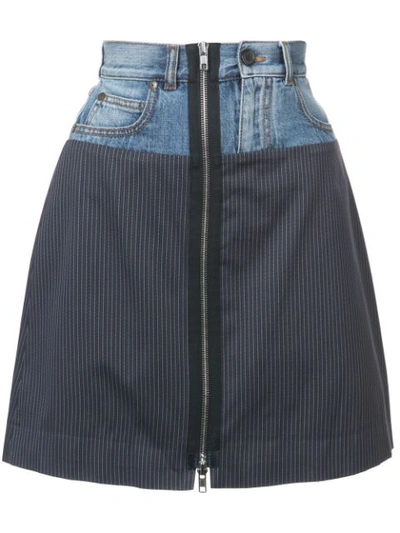 Maison Margiela Patched Pinstripe And Denim Mini Skirt In Black