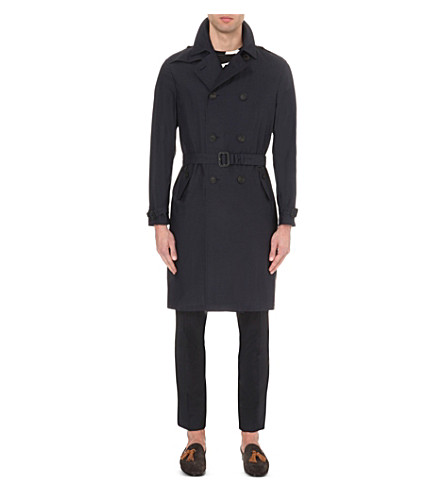 Burberry Double-breasted Silk-blend Trench Coat In Dark Navy | ModeSens