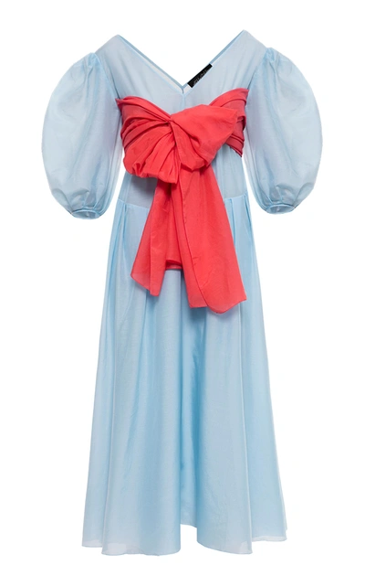 Anna October Alisa Midi Bow Dress In Blue