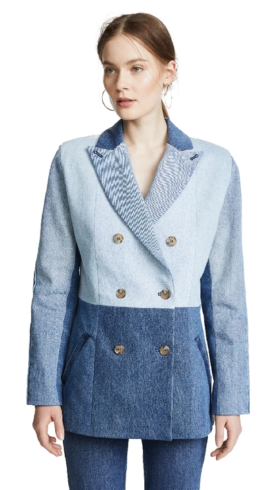 Ksenia Schnaider Reworked Denim Patchwork Blazer Jacket In Mixed Blue