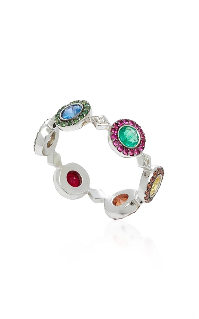 Ele Karela Twinkle Spark 18k White Gold Diamond Ruby Sapphire And Tsavorite Ring