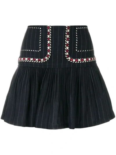 Isabel Marant Étoile Jessie Embroidered Pinstriped Linen Mini Skirt In Midnight