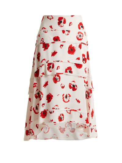Proenza Schouler Poppy-print Tiered Crepe Skirt In White