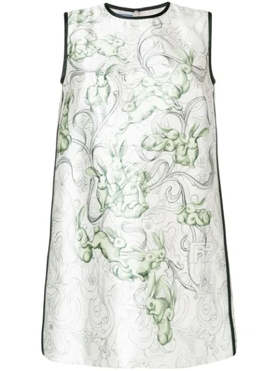 Prada Printed Silk-blend Dress In Ivory + Jade + Black