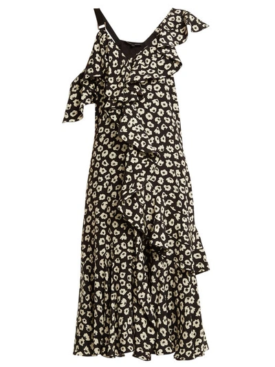 Proenza Schouler Floral-print Silk-crepe Midi Dress In 21347 Black/off White Jasmine