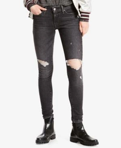 Levi's 711 Ripped Skinny Jeans In Bandit Black