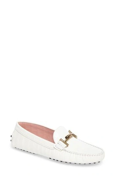 Tod's Gommino T-bar Leather Loafers In White