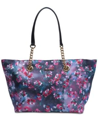 Calvin Klein Large Floral Tote In Black Flower