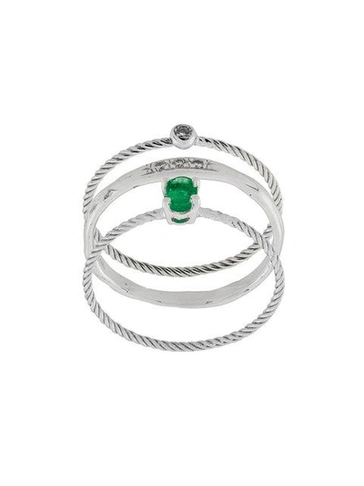 Wouters & Hendrix Gold Emerald & Diamond Set Of Three Rings In White Gold