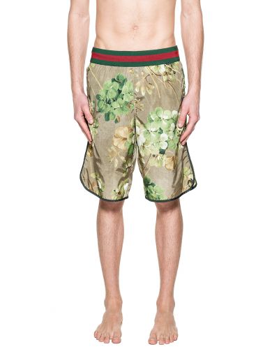 Gucci Green Blooms Print Swim Wear | ModeSens