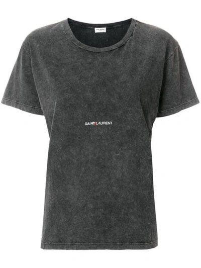 Saint Laurent Logo Detail Washed Cotton Jersey T-shirt In Grey