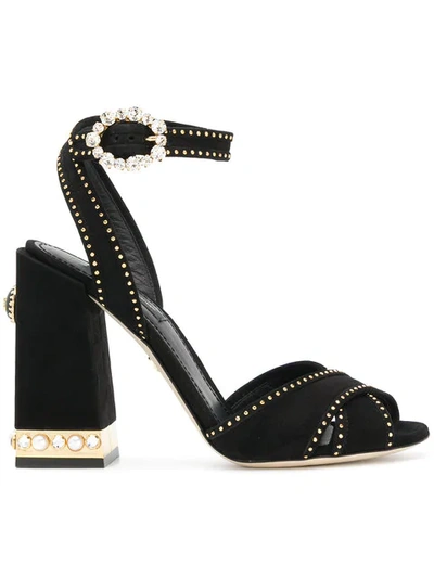 Dolce & Gabbana Studded Block Heel Sandals In Nocolor